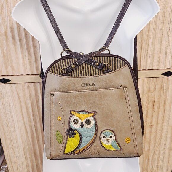 Chala Owl Convertible Backpack Tote – Earth Tones with Whimsical Charm - Picture 11 of 16